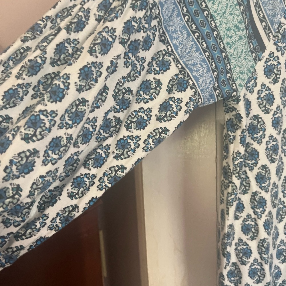 J. Jill White Blouse with Blue Floral Print